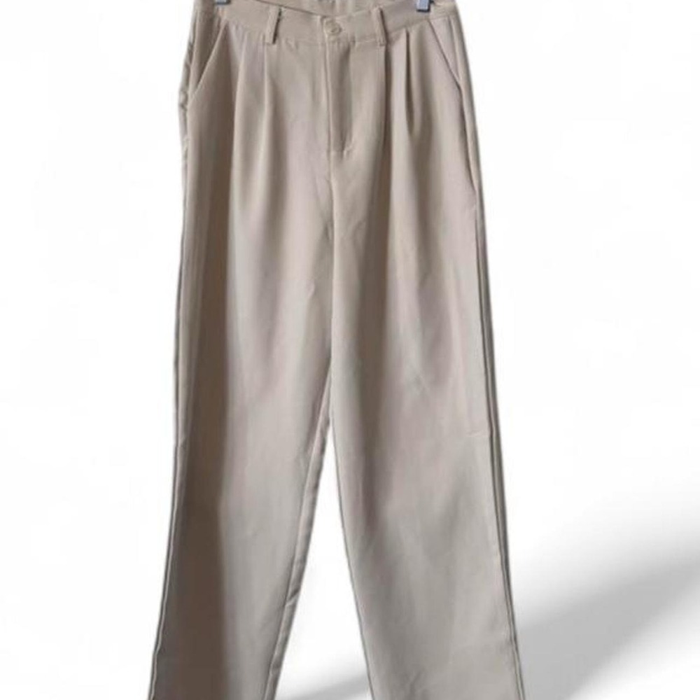 Dazy Cream High Waist Pleated Wide Leg Pants, Women's Size M